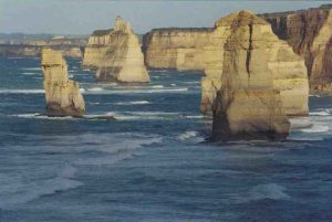 This part of the weathered shoreline along The Great Ocean Road is known as the Twelve Apostles.  Although there may have been 12 rock towers standing here originally, I understand they're now reduced to 9 or 10.  Still beautiful!